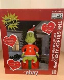 9.5' DR SEUSS Fuzzy GRINCH Sitting On Present Christmas Airblown Inflatable