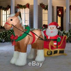 9.5 FT CLYDESDALE HORSE AND SANTA SLEIGH Christmas Airblown Yard Inflatable
