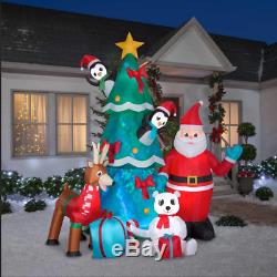 9.5 Ft CHRISTMAS Kaleidoscope SANTA & FRIENDS TREE PENGUIN Airblown Inflatable