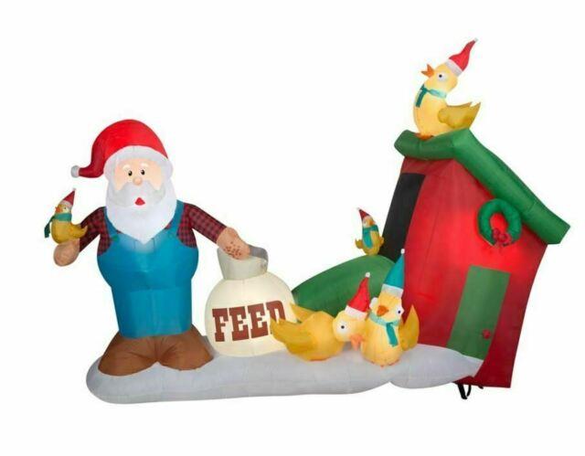 9.5' Santa Feeding At The Chicken Coop Airblown Lighted Yard Inflatable