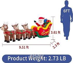 9.5 ft Christmas Inflatable Reindeer Santa Claus on Sleigh, Inflatable