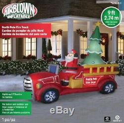 9 FT Gemmy Lighted Santa's Delivery FIRE TRUCK AIRBLOWN Christmas Inflatable