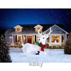 9 FT WHITE BUCK Deer Christmas Airblown Lighted Yard Inflatable PLUSH FUR