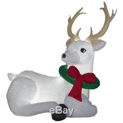9 FT WHITE BUCK Deer Christmas Airblown Lighted Yard Inflatable PLUSH FUR