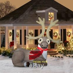 9 Ft GIANT SITTING REINDEER WITH FLUFFY FUR Airblown Lighted Yard Inflatable
