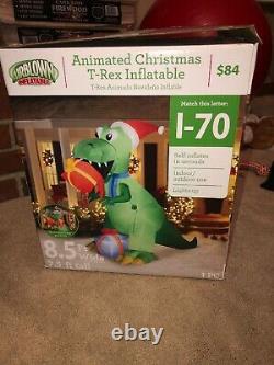 9' Lighted Animated T-Rex Dinosaur Presents Christmas Inflatable Airblown Gemmy