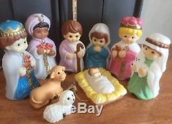 9 Pc General Foam Plastics Precious Moments Christmas Nativity Manger Blow Mold