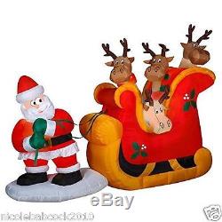9' by 6.7' CHRISTMAS SANTA CLAUS PULLING SLEIGH WITH REINDEER LIGHTED YARD DECOR