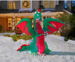 9ft Animated XMas Dragon with Kaleidoscope Light & Santa Hat Inflatable FREE SHIP