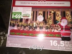 Animated Santa Feeding Eight Reindeer Stable16.5 Ft Wide Inflatable ...