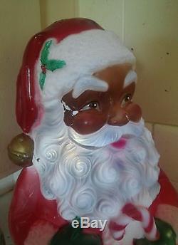 African American Santa Clause Blow mold light with rotating snow flakes RARE