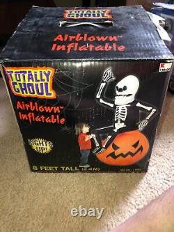 Airblown Inflatable Skeleton Man On Pumpkin 8 Ft Gemmy Rare halloween htf