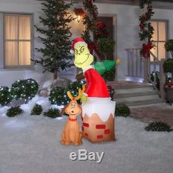 Airblown Pre-Lit Grinch & Max in Chimney Inflatable, 5.5-ft