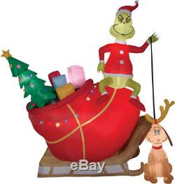 Airblown-grinch Max In Sleigh Animated Brand New Inflatable