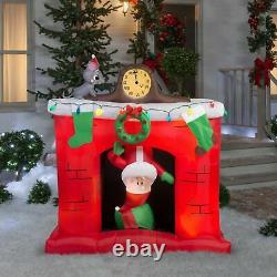 Animated Inflatable Santa's Head Popping Down Fireplace Christmas Scene Decor