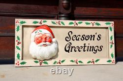 Antique Santa Face Christmas Lighted Sign Store Display vintage wood frame RARE Antique Santa Face Christmas Lighted Sign Store Display vintage wood frame RARE