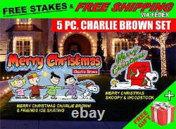 Big yard signs Peanuts Charlie Brown Christmas lawn décor Set 5pcs