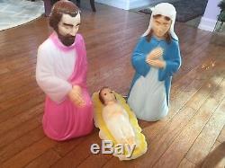 Blow Mold Empire Nativity Vintage, Baby Jesus, Mary, Joseph Lightup Made in USA