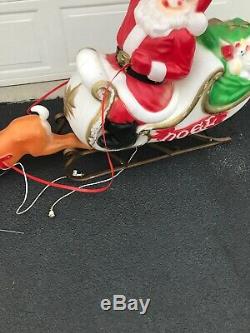 Blow Mold Empire Sleigh Santa With Reindeer! Outdoor Christmas Lighted