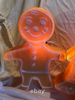 Blow Mold Gingerbread Collection Tree Girl Boy White Icing Don Featherstone