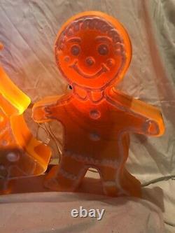 Blow Mold Gingerbread Collection Tree Girl Boy White Icing Don Featherstone