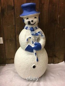 Blow Mold Light Up Winter Snowman Cool Blue With Pipe Union Products