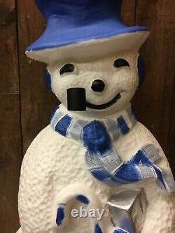 Blow Mold Light Up Winter Snowman Cool Blue With Pipe Union Products