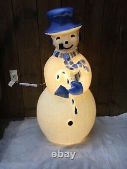 Blow Mold Light Up Winter Snowman Cool Blue With Pipe Union Products