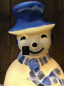 Blow Mold Light Up Winter Snowman Cool Blue With Pipe Union Products