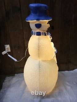 Blow Mold Light Up Winter Snowman Cool Blue With Pipe Union Products