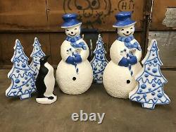 Blow Mold Light Up Winter Snowman Cool Blue With Pipe Union Products