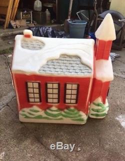 Blow Mold Lot Vtg Christmas RARE Church And School House Large Lighted Lawn 40