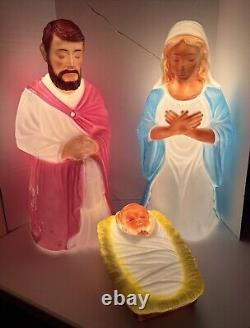 Blow Mold Nativity Set Mary Joseph Baby Jesus Christmas Yard Decoration Light Up