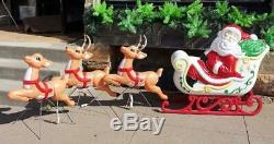 Blow Mold Santa Claus in Sleigh and 3 Reindeer