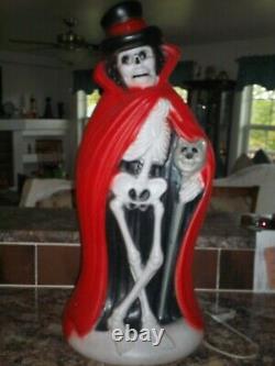 Blow Mold Vintage Skeleton Halloween 34 Tall Rare Cape Cane Ghoul Gentleman