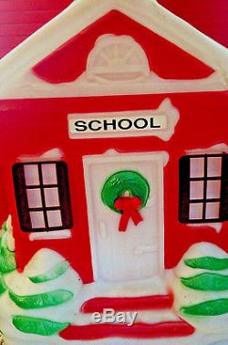 Blow Mold Vtg Christmas Rare SCHOOL HOUSE HTF Large Size Lighted Lawn Ornament