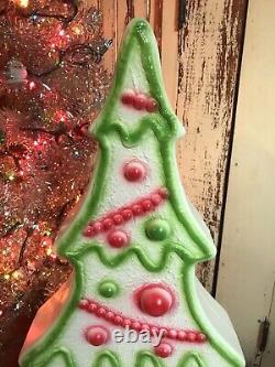 Blow Mold White Gingerbread Trees Red And Green Union Don Featherstone 29