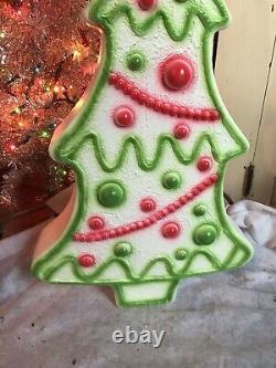 Blow Mold White Gingerbread Trees Red And Green Union Don Featherstone 29