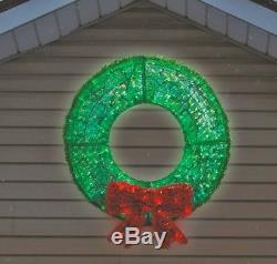 Bright 36 LED Green Wreath Red Tinsel Reflective Bow Christmas Yard Roof Decor