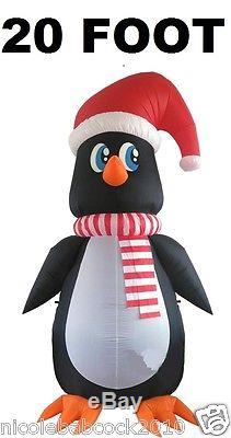 Christmas 20 Ft Airblown Inflatable Penquin In Santa Hat Scarf Yard Decor