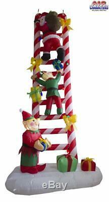CHRISTMAS 8 Ft Santa & Elves Climbing A Candy Cane Ladder AIR BLOWN INFLATABLE