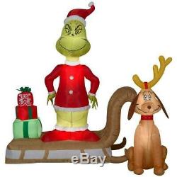 CHRISTMAS SANTA DR SEUSS GRINCH & MAX SLED SLEIGH Airblown Inflatable GEMMY