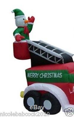 Christmas Santa Snowman Fire Truck Airblown Inflatable Prop Yard Decor