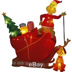 COLOSSAL 12' GRINCH with DOG MAX on SLEIGH CHRISTMAS YARD AIRBLOWN Inflatable