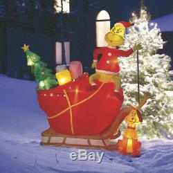 COLOSSAL 12' GRINCH with DOG MAX on SLEIGH CHRISTMAS YARD AIRBLOWN Inflatable