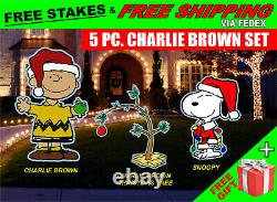 Charlie Brown and Snoopy SUPER COMBO FIVE Pc Christmas Yard Lawn Art Decorations