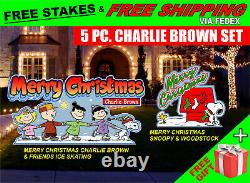 Charlie Brown and Snoopy SUPER COMBO FIVE Pc Christmas Yard Lawn Art Decorations