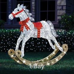 Christmas 4 Foot Twinkle Lighted Santa Rocking Horse Quality Iron Yard Decor