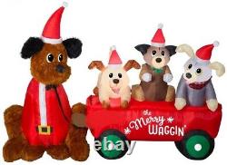 Christmas 7 Ft Santa Wagon Full Of Puppies Dogs Airblown Inflatable Yard Gemmy