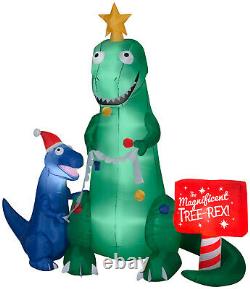 Christmas 7 Ft T Rex Dinosaur Santa Sign Airblown Inflatable Yard Gemmy